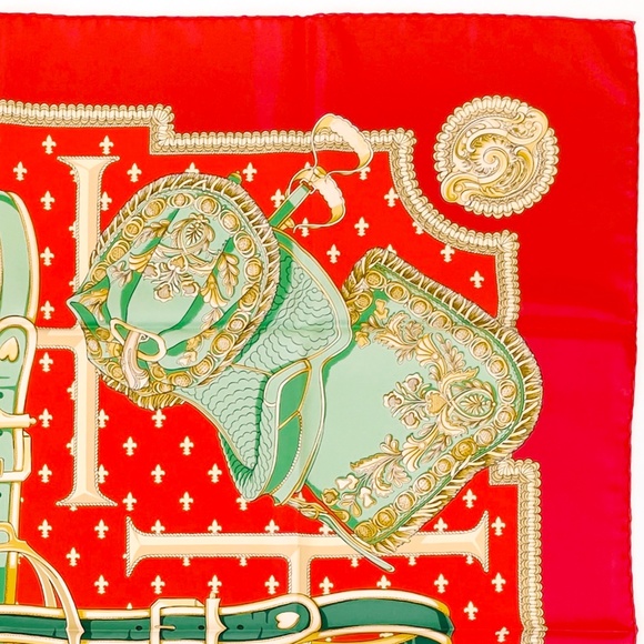 NWT Vintage Hermes Scarf “Selles à Housse” in Red - Picture 7 of 9